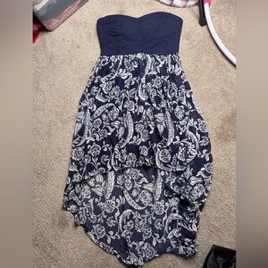 Navy & White Floral Hi-Low Dress